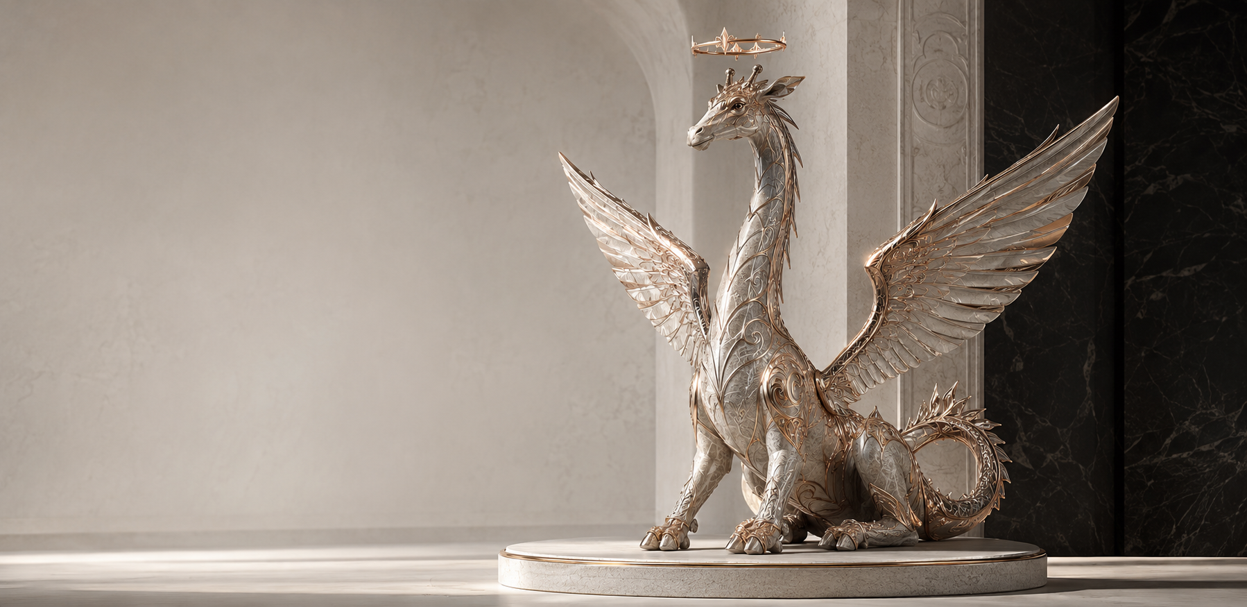 KingShadP Giragon guardian sculpture in a rose-gold and platinum archive gallery